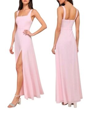 NWOT Lulus Remarkable Arrival Light Pink Sleeveless Chiffon Maxi Gown Dress